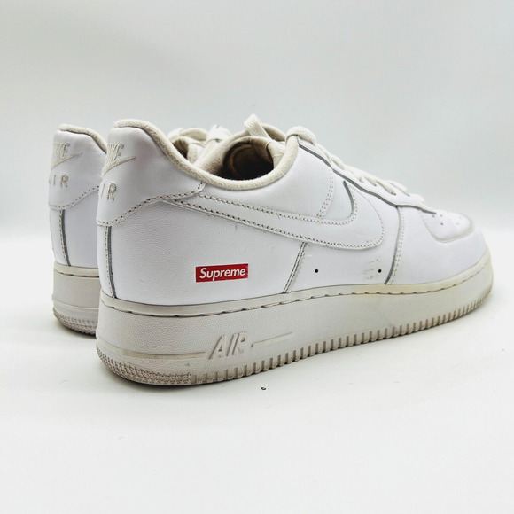 Nike Air Force 1 x Supreme Mens 10.5 White Leather Red Box Logo CU9225-100 Shoes - Picture 8 of 11